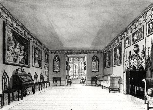 Great Parlor of Strawberry Hill (lito) (zdjęcie czarno-białe) autorstwa English School