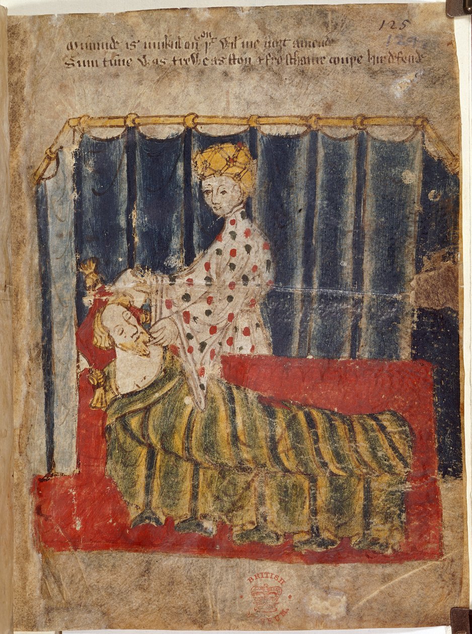 Żona i Gawain Zielonego Rycerza, ilustracja z „Sir Gawain i Zielony Rycerz” (welin) autorstwa English School