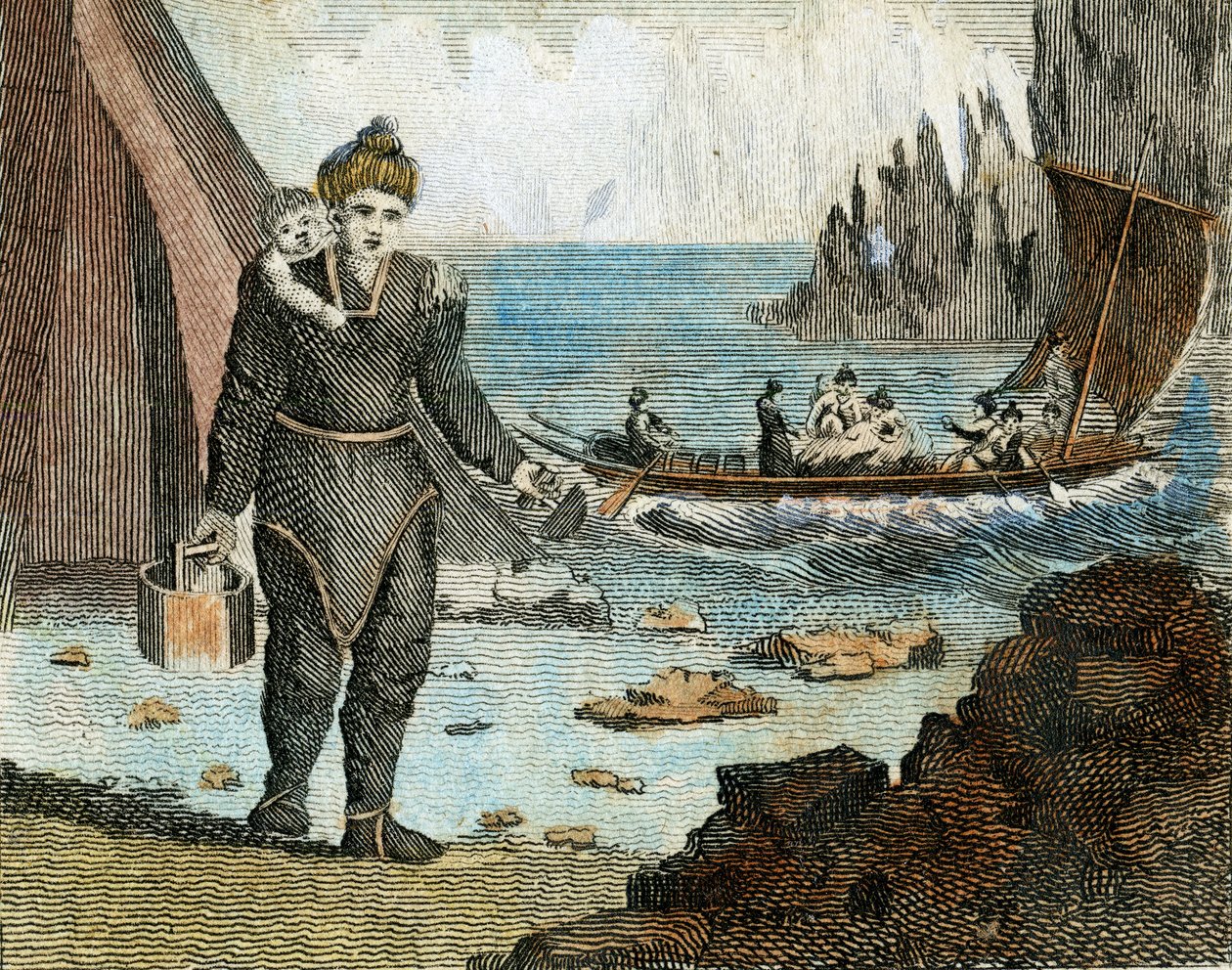Kobieta grenlandzka i łódź, ok. 1779 r. (rycina) autorstwa English School
