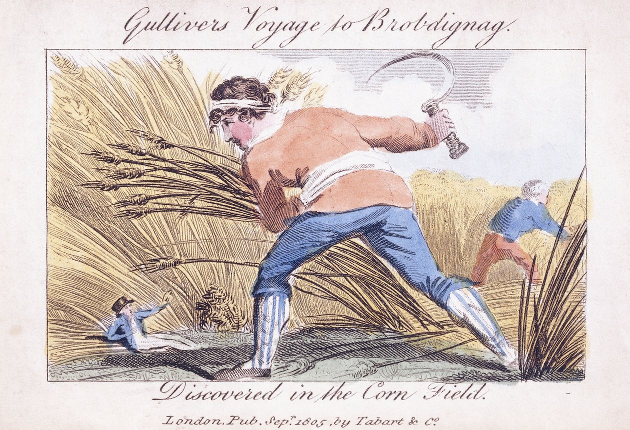 Podróż Guliwera do Brobdingnag, odkryta na polu kukurydzy, 1805 r autorstwa English School