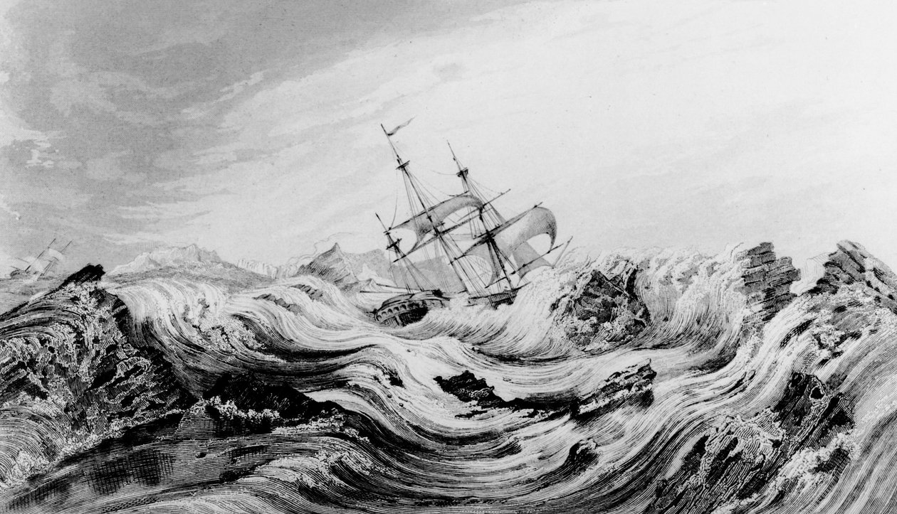 HMS Dorothea dowodzony przez Davida Buchana wjechał na arktyczny lód autorstwa English School
