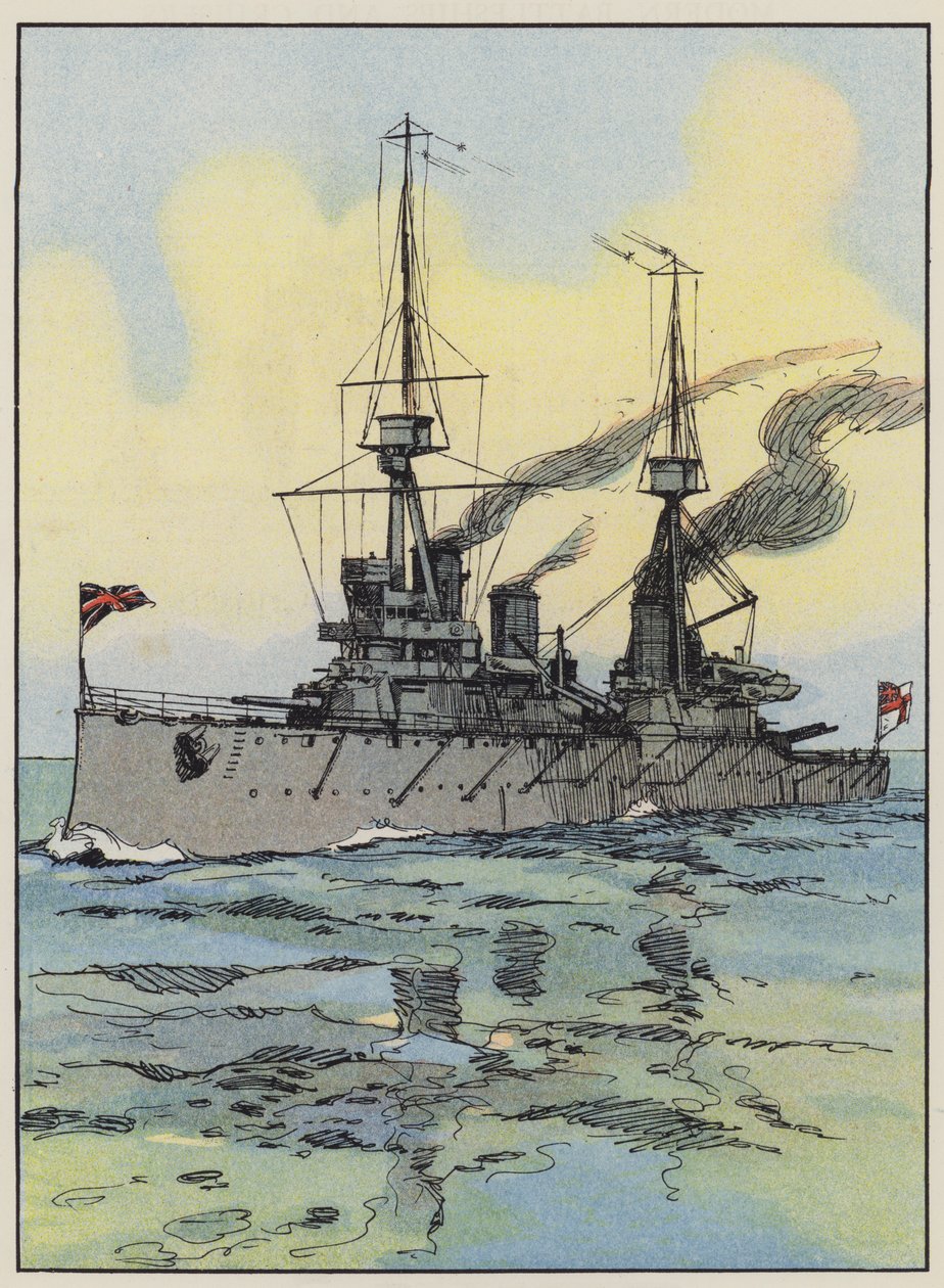 HMS Indomitable (kolorowa litografia) autorstwa English School