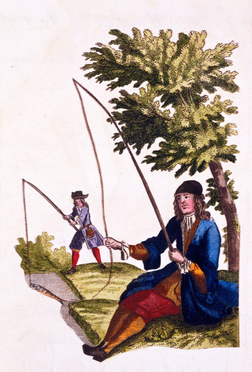 Nawyki dżentelmena - Wędkarstwo, 1690 (ręcznie barwiony grawer) autorstwa English School