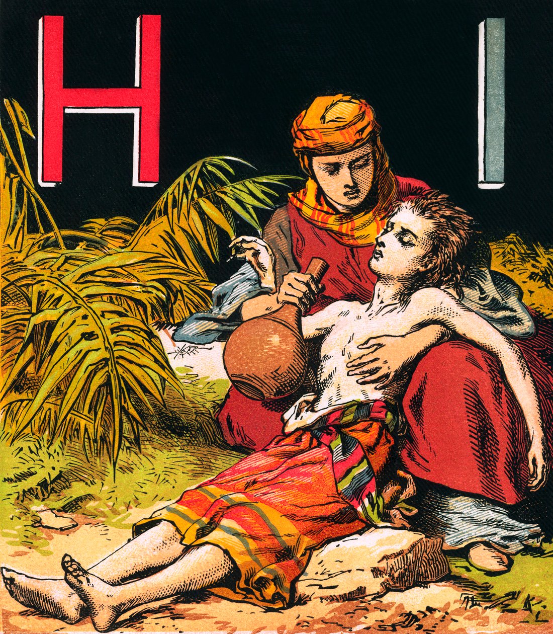 Hagar i Ismael (kolorowa litografia) autorstwa English School
