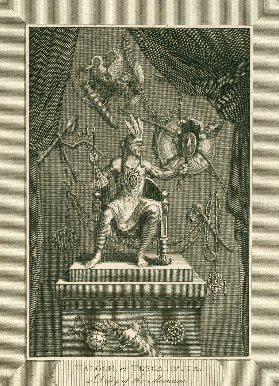 Haloch, czyli Tescalipuca, bóstwo Meksykanów, ilustracja ze świata: czyli obecny stan wszechświata, będąca ogólnym i kompletnym zbiorem współczesnych podróży i podróży, autorstwa Cavendisha autorstwa English School
