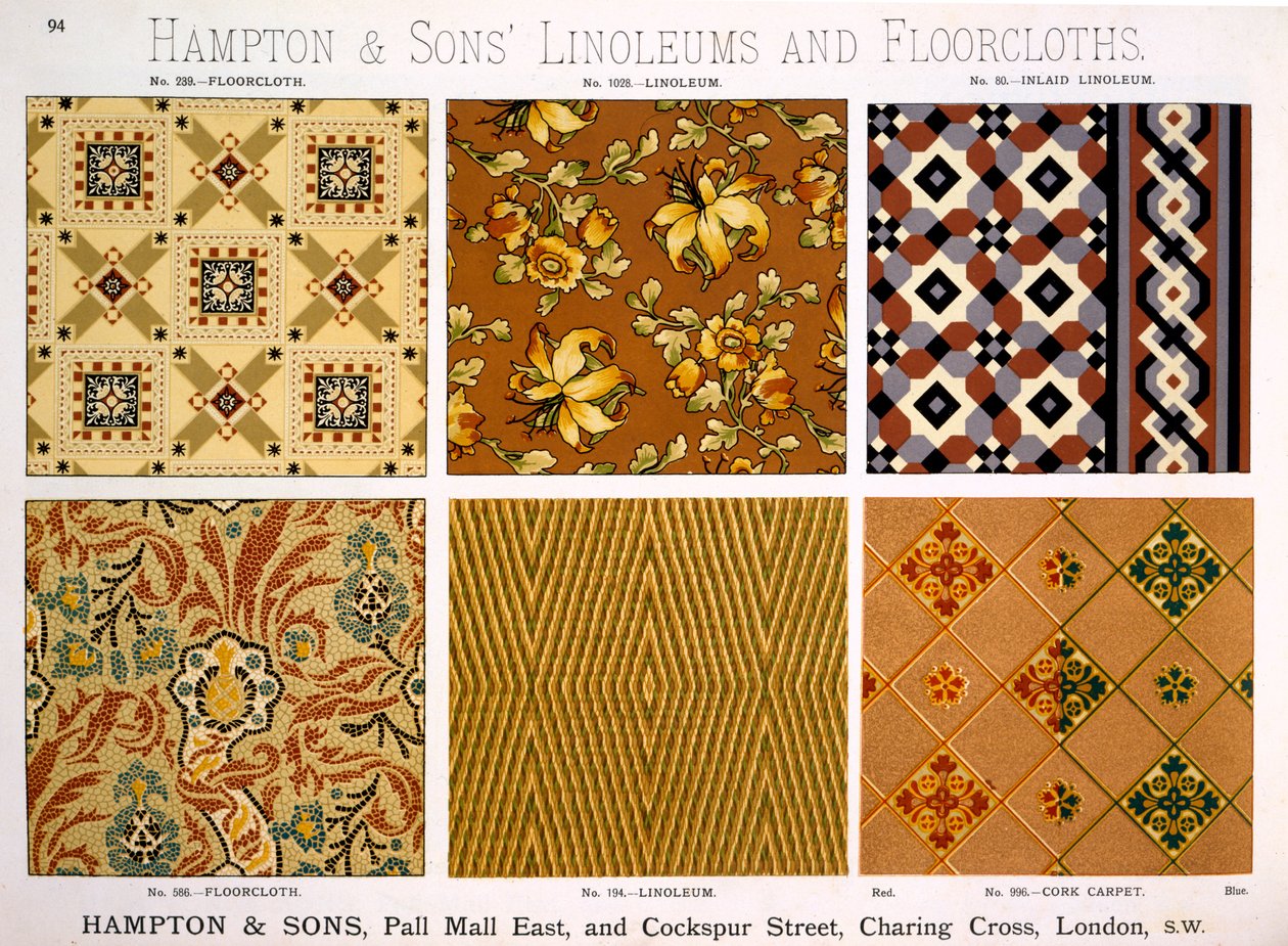 Hampton & Sons Designs dla linoleum i wykładzin podłogowych, koniec XIX wieku autorstwa English School
