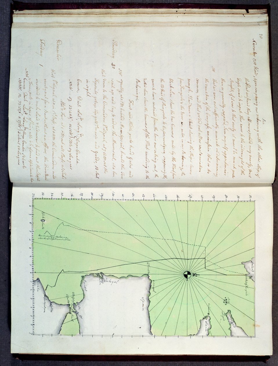Ręcznie rysowana mapa wybrzeży Portugalii i Hiszpanii, 1756 (tusz na papierze) autorstwa English School