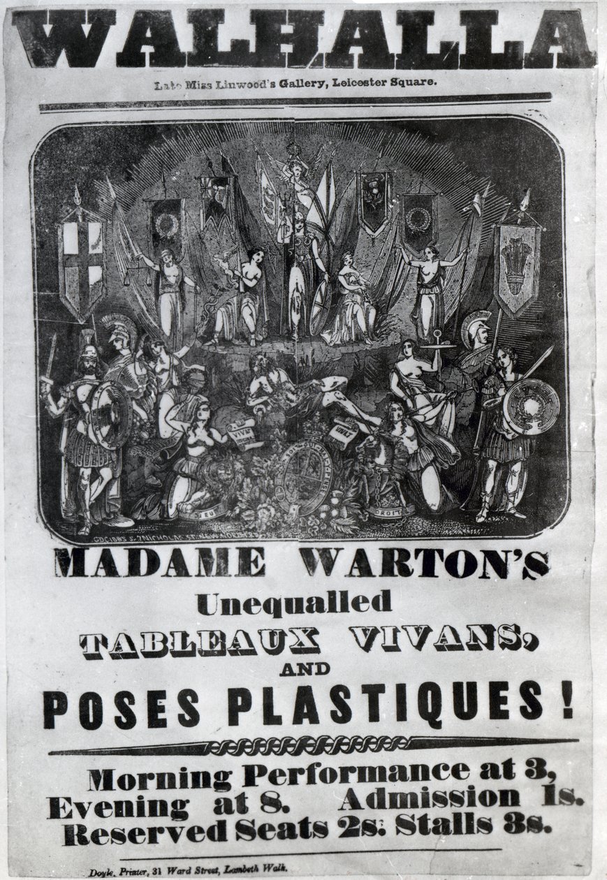 Ulotka reklamująca „Niezrównane Tableaux Vivans i Poses Plastiques Madame Warton”, ok. 1847 r. autorstwa English School
