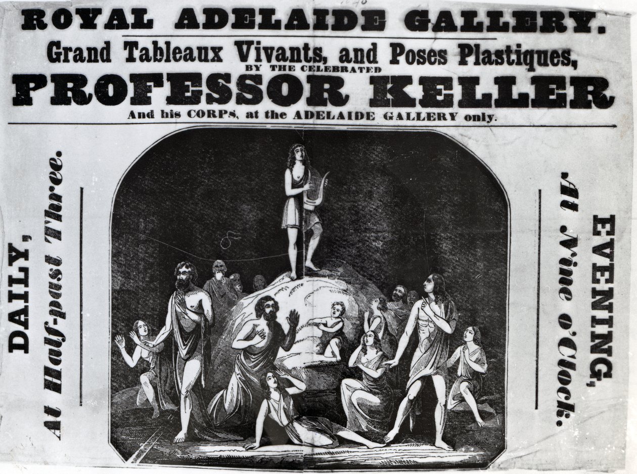 Ulotka reklamująca „Wielkie Tableaux Vivants Profesora Kellera”, ok. 1846 (lito) autorstwa English School