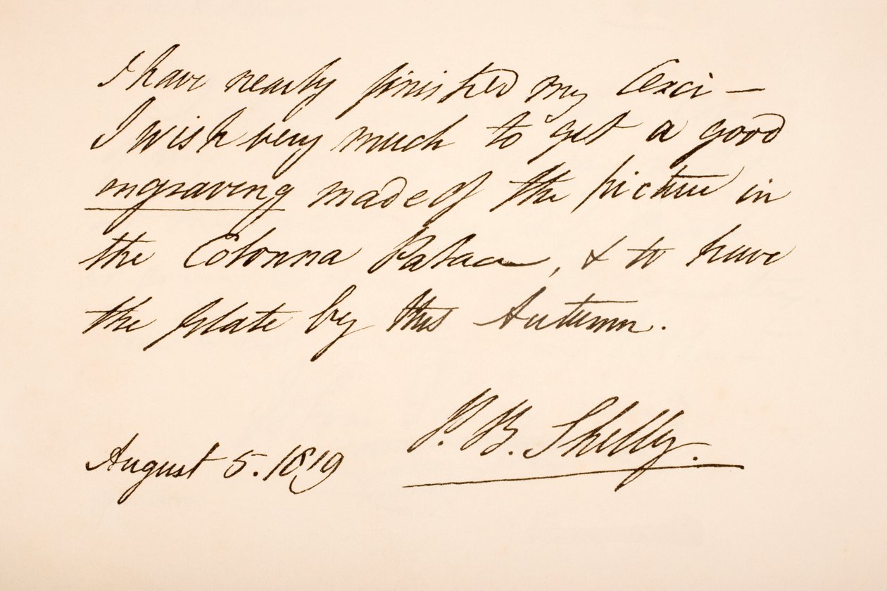 Pismo i podpis Percy Bysshe Shelley, 1819 autorstwa English School