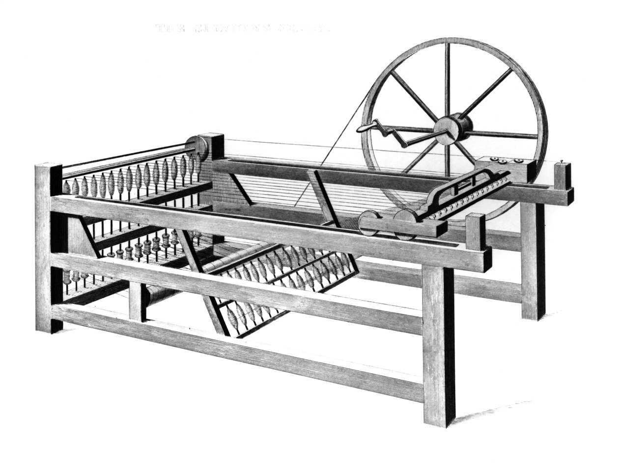 Hargreavess Spinning Jenny, grawerowana przez T.E. Nicholson, 1834 autorstwa English School