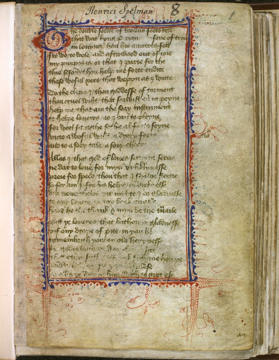 Harley 2392, f.1 Troilus i Criseyde, Geoffrey Chaucer (welin) autorstwa English School