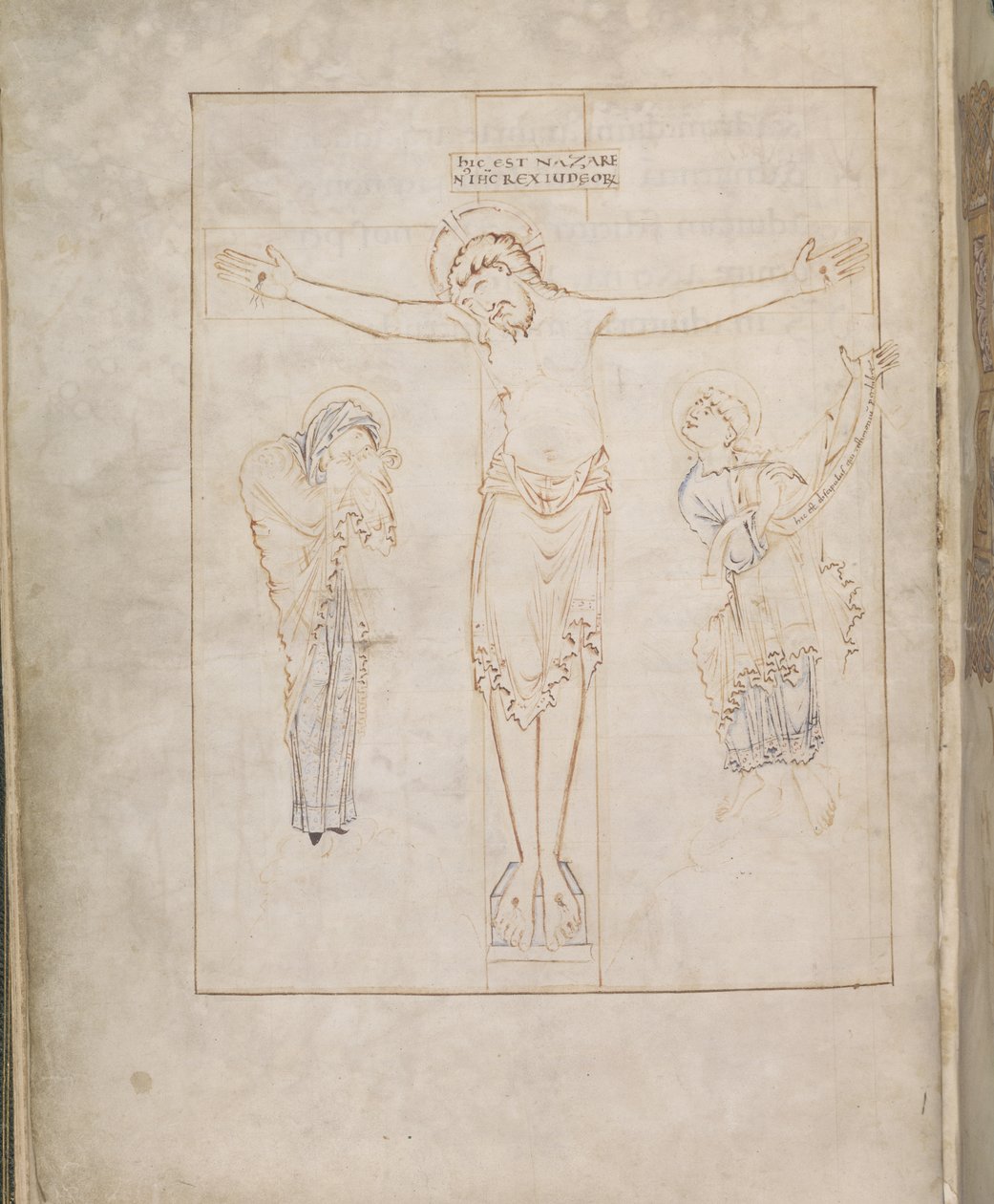 Harley 2904, f.3v, Ukrzyżowanie; z Dziewicą i Św. autorstwa English School