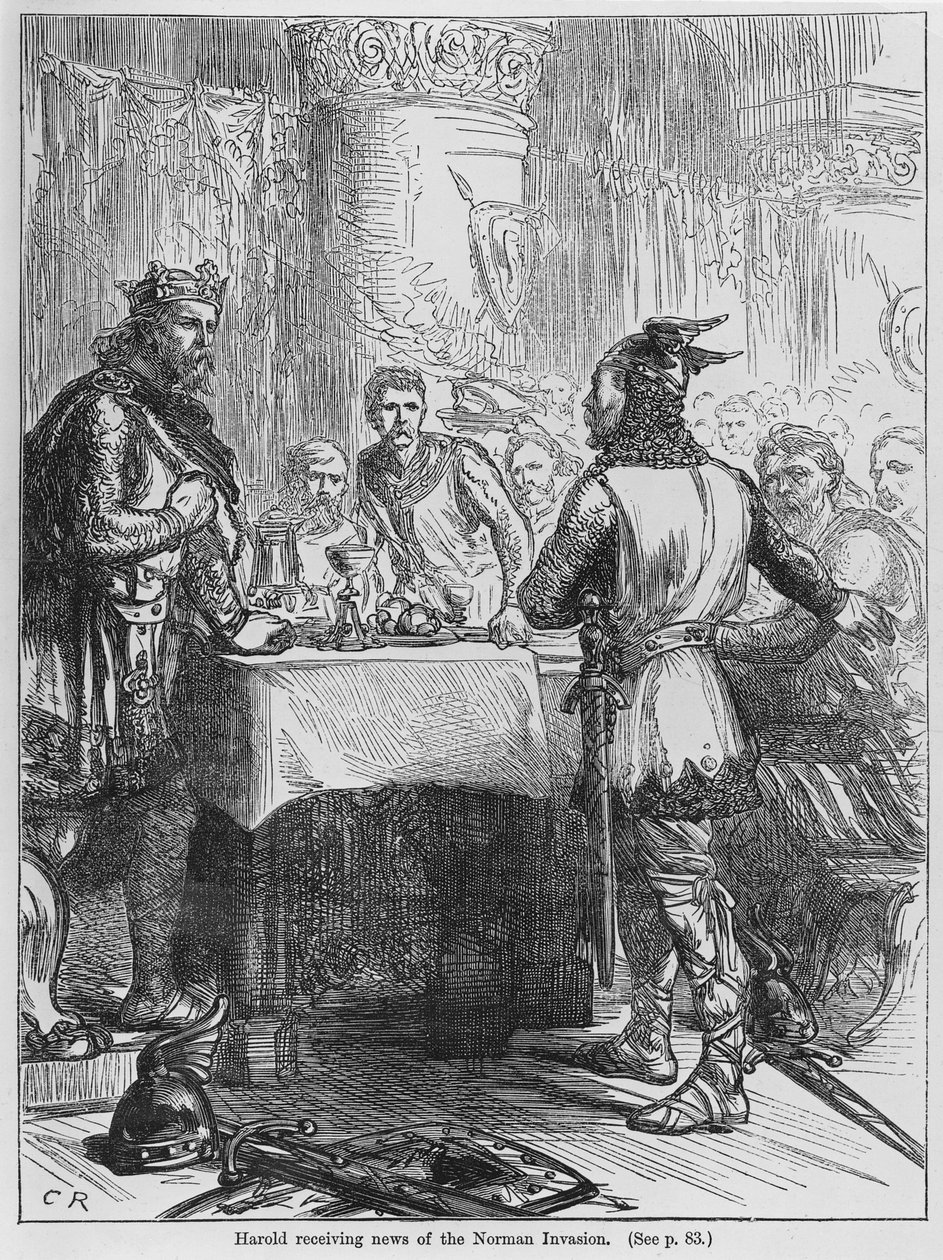 Harold otrzymuje wieści o inwazji normańskiej w 1066 r. autorstwa English School