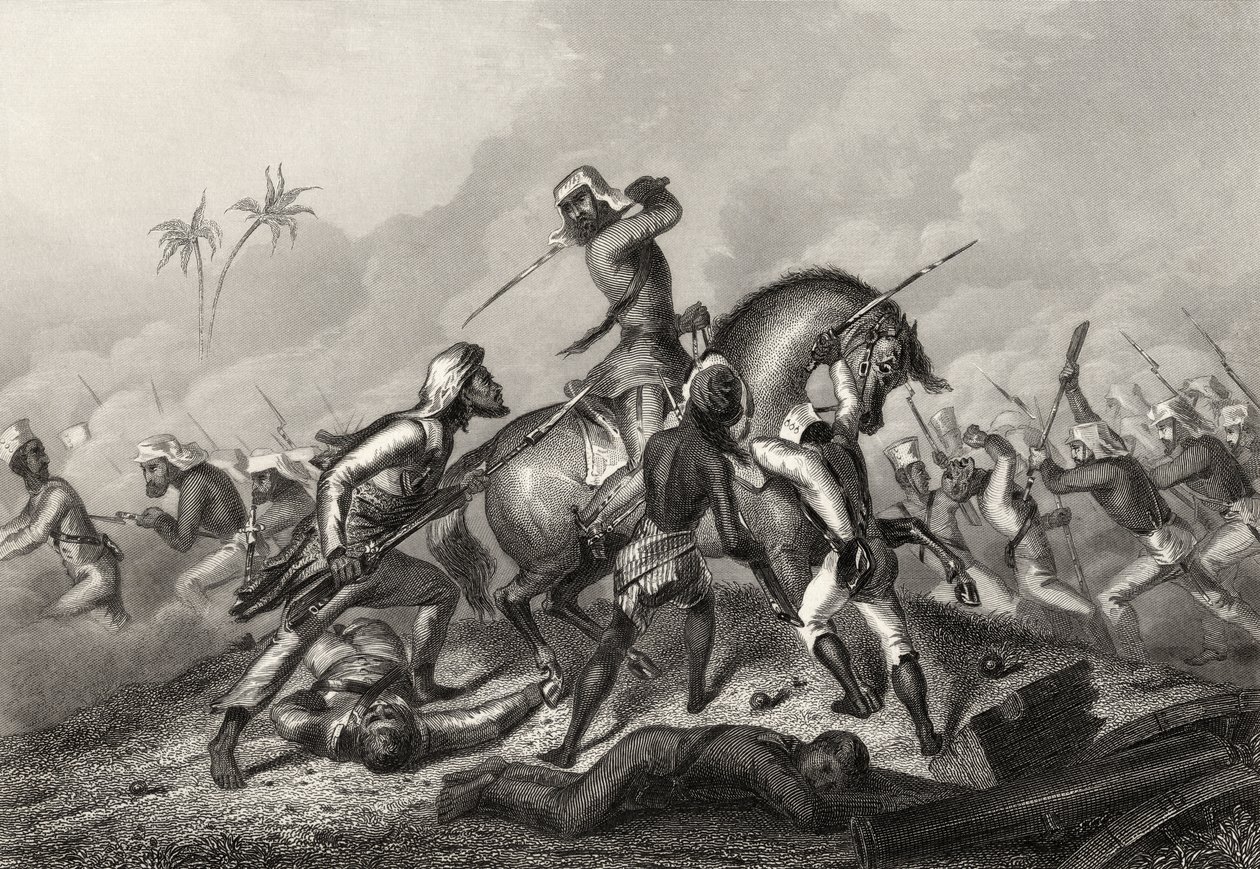 Kolumna Hawelczyków atakująca buntowników przed Cawnpore, z "Historii buntu indyjskiego" opublikowanej w 1858 r. autorstwa English School