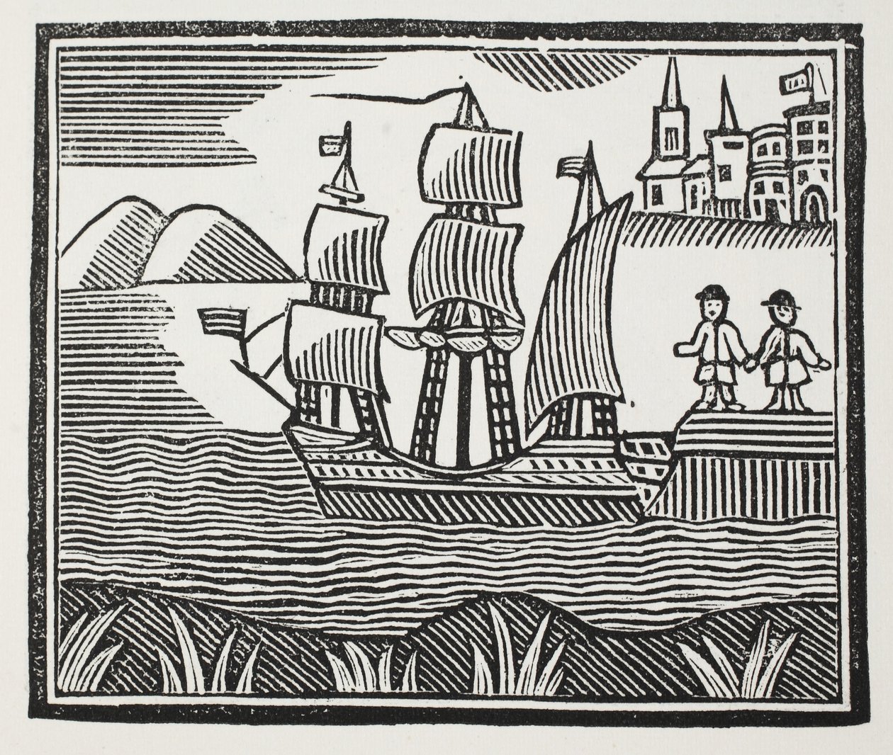 Wypływa w swoją pełną wrażeń podróż, ilustracja z książki Chap-books of the Eighteenth Century Johna Ashtona, wyd. 1882 autorstwa English School