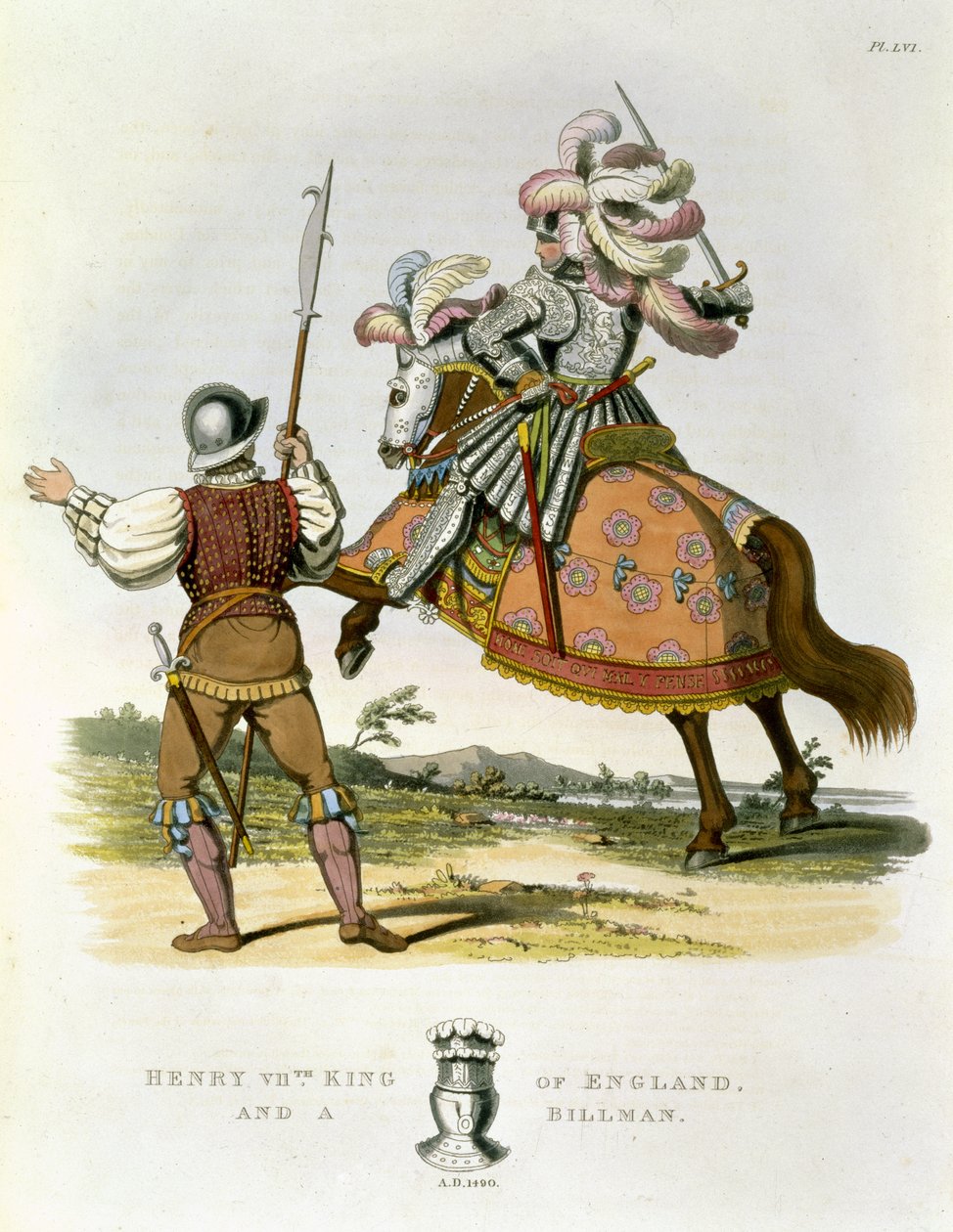 Henryk VII, król Anglii (1457-1509) i Billman, 1490, z Ancient Armor Samuela Rusha Meyricka, 1824 autorstwa English School