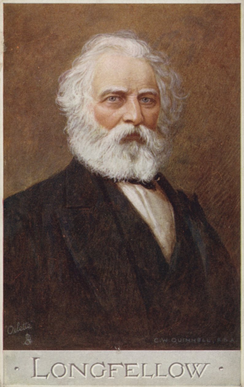 Henry Wadsworth Longfellow (1807-1882), amerykański poeta (kolorowa litografia) autorstwa English School