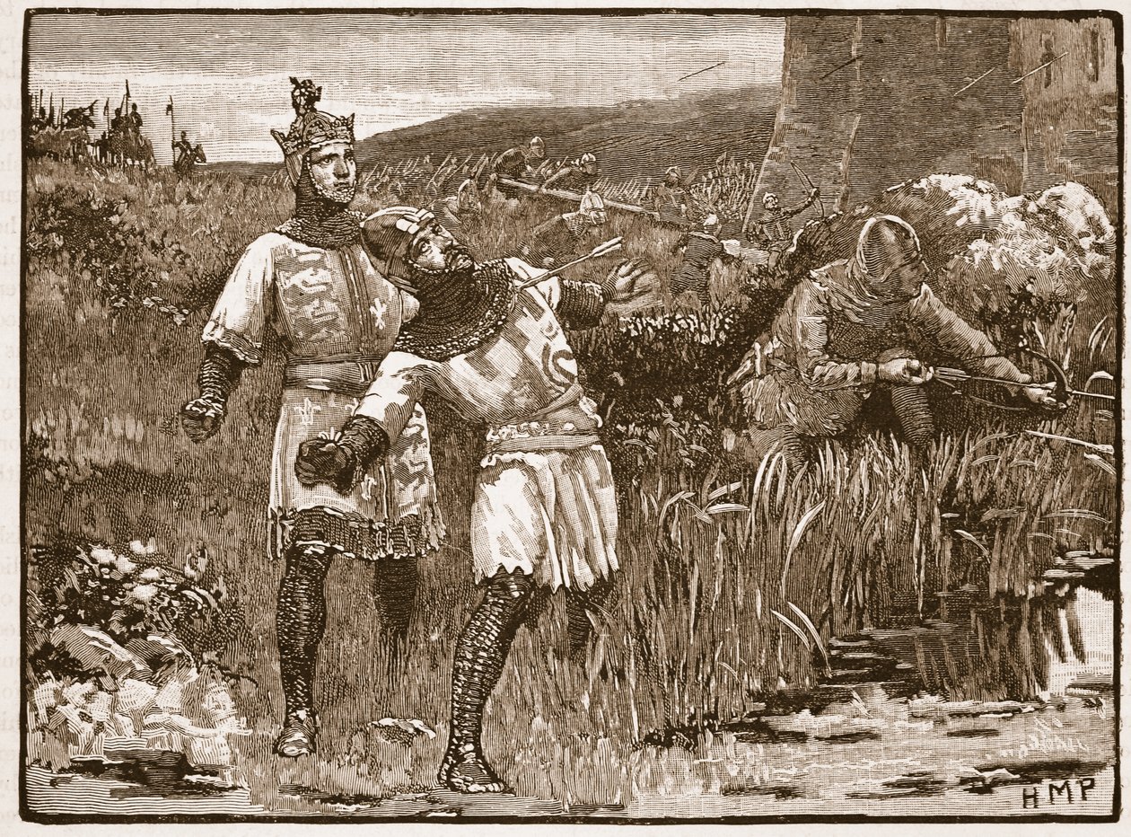 Heroizm św. Klara podczas oblężenia zamku Bridgnorth, ilustracja z Cassells Illustrated History of England (zdjęcie w sepii) autorstwa English School