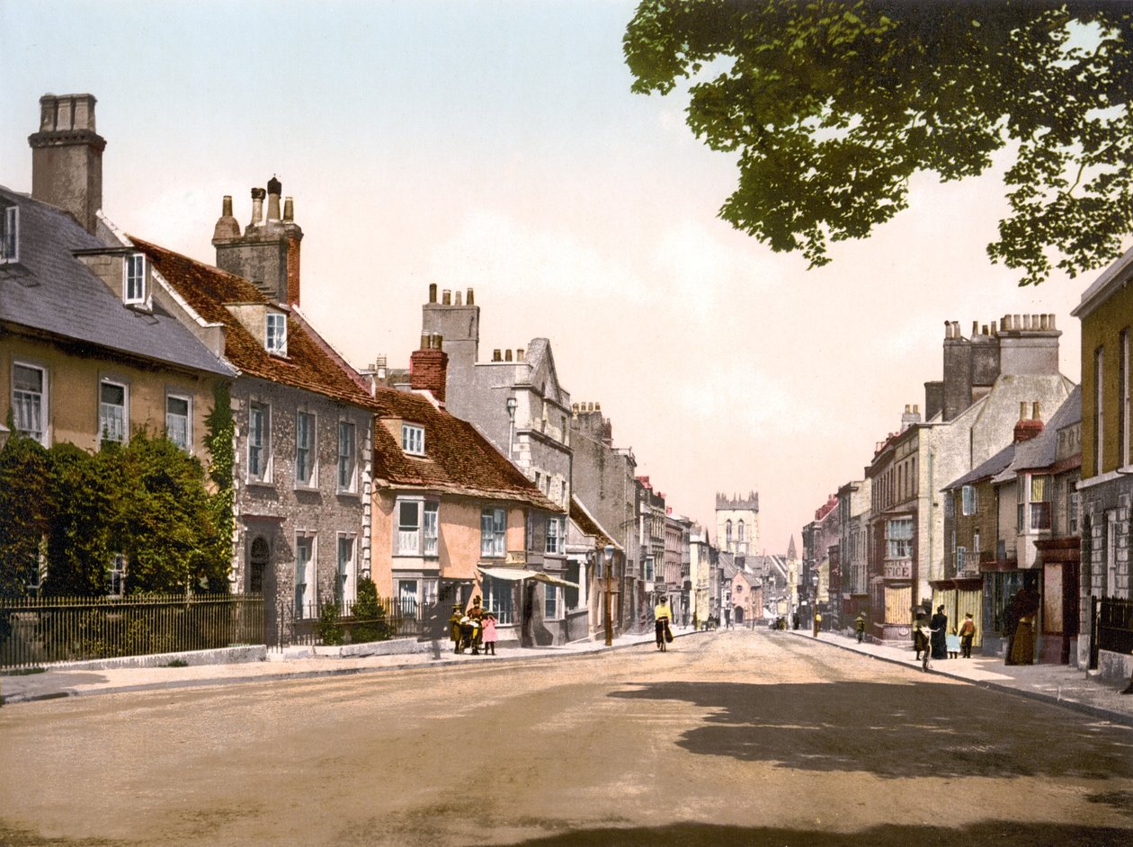 High Street, Dorchester (zdjęcie ręcznie kolorowane) autorstwa English School