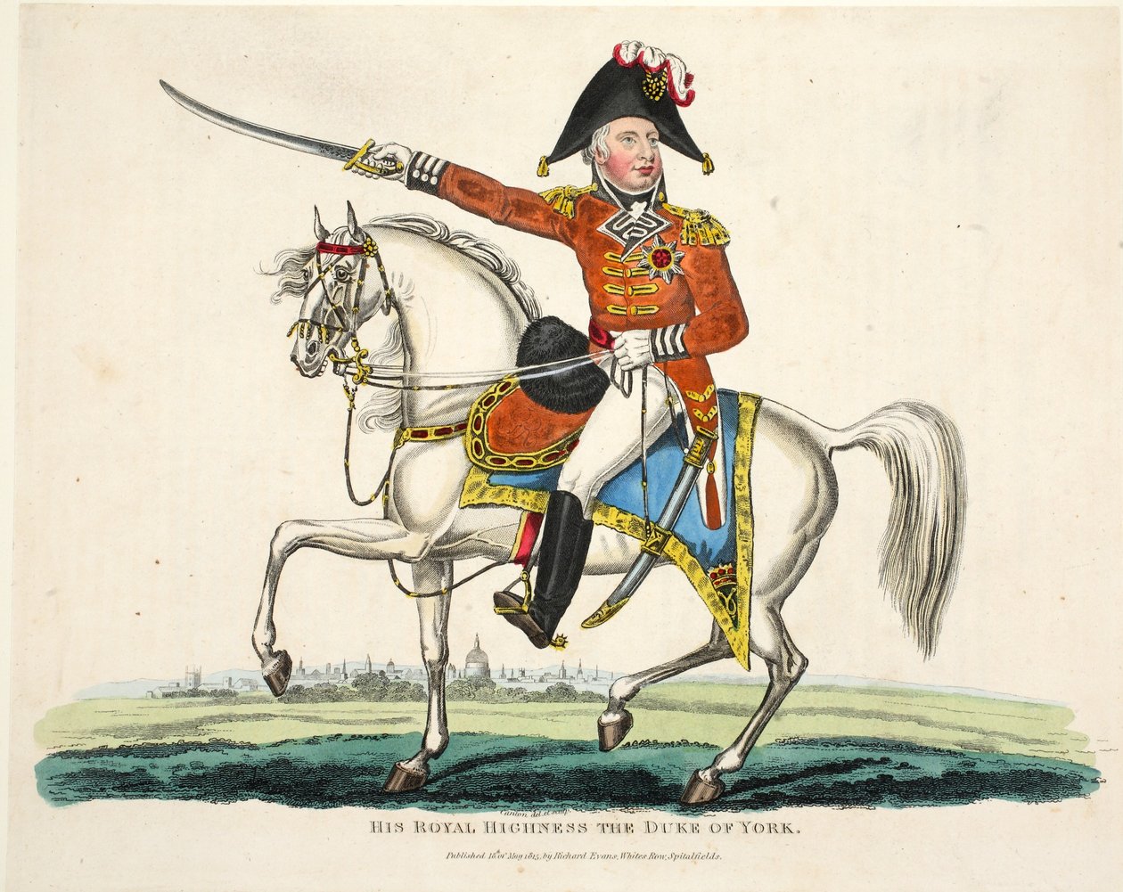Jego Królewska Wysokość Książę Yorku, wyd. autorstwa Richarda Evansa, sztychowane przez Romneya, ilustracja z Historycznego sprawozdania z bitwy pod Waterloo autorstwa Williama Mudforda, 1816 autorstwa English School