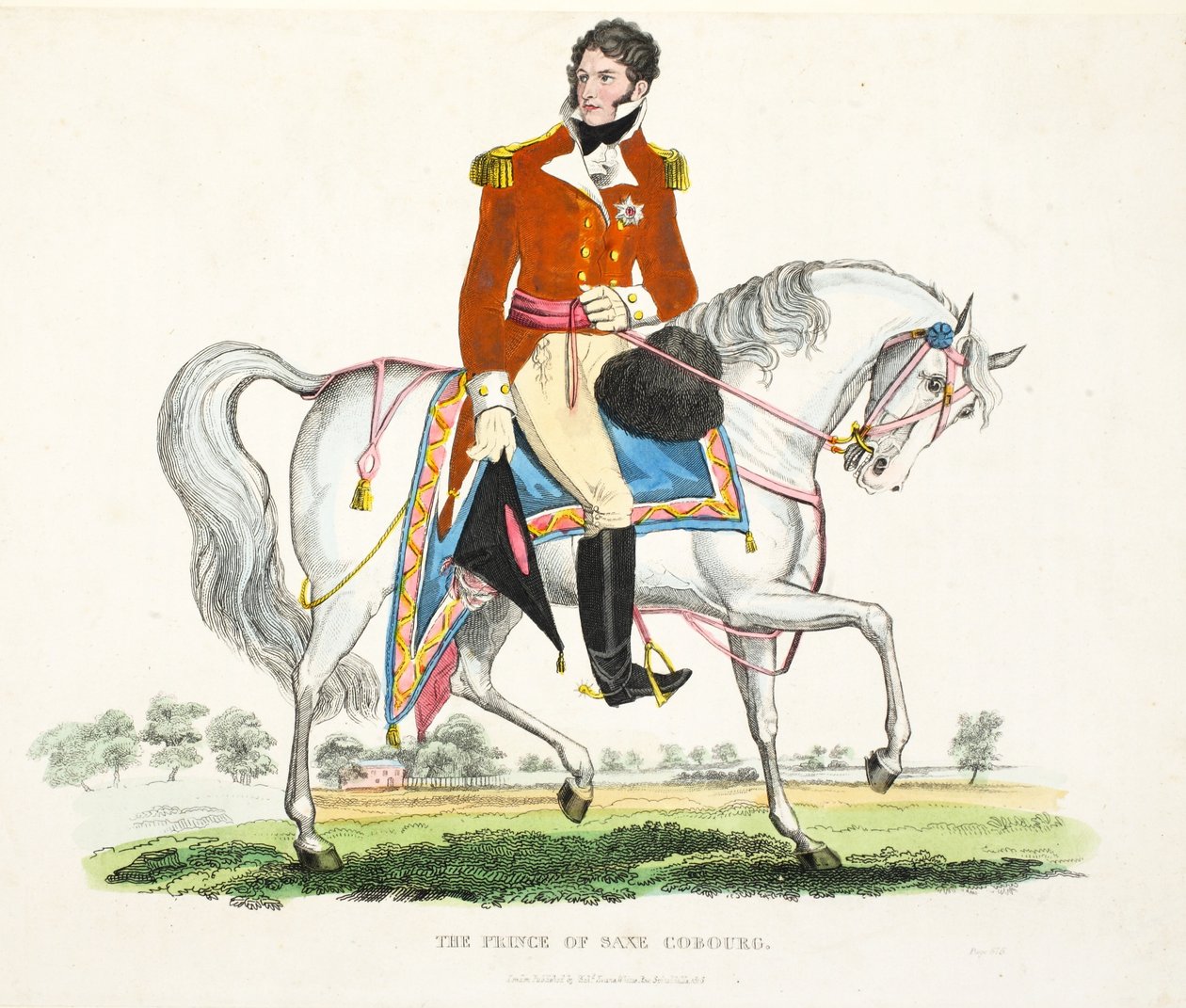 Jego Królewska Wysokość Książę Regent Wielkiej Brytanii, wyd. Richard Evans, inż Romney, ilustracja z Historycznego sprawozdania z bitwy pod Waterloo autorstwa Williama Mudforda, 1816 (kolorowe engravi autorstwa English School