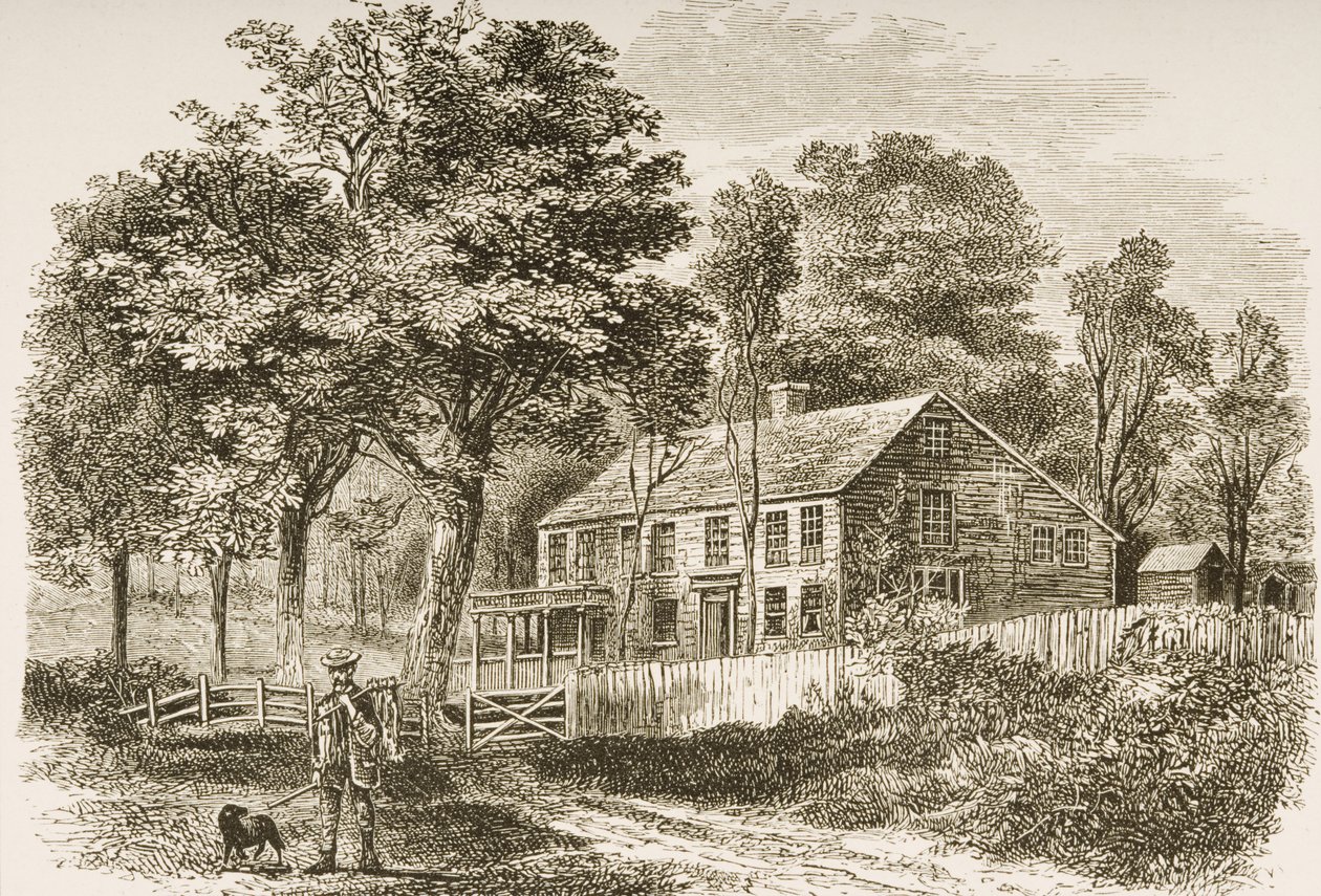 Dom historyka Williama H. Prescotta, Pepperill, niedaleko Bostonu, ok. 1870, z „American Pictures” opublikowanego przez religijne Towarzystwo Traktu, 1876 autorstwa English School