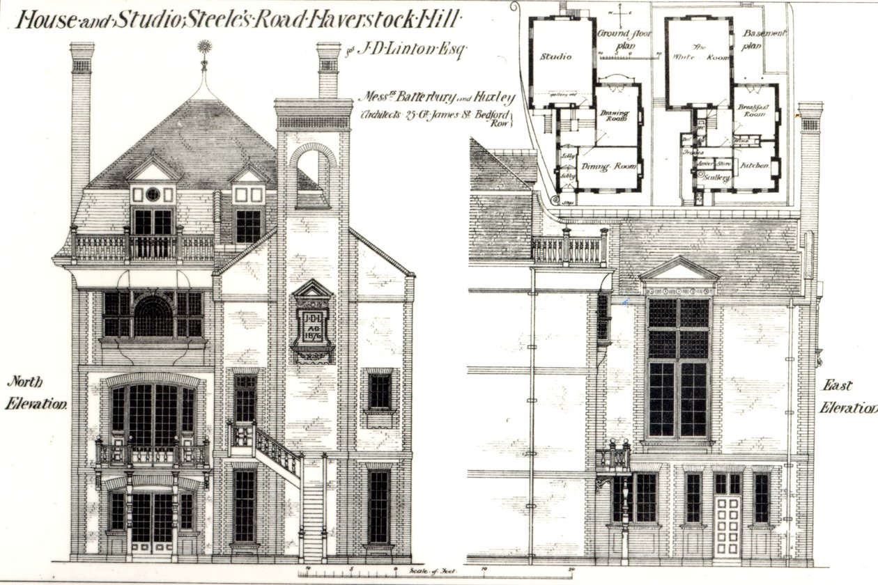 Dom i studio, Steeles Road, Haverstock Hill, z The Building News, 9 lutego 1877 r. autorstwa English School