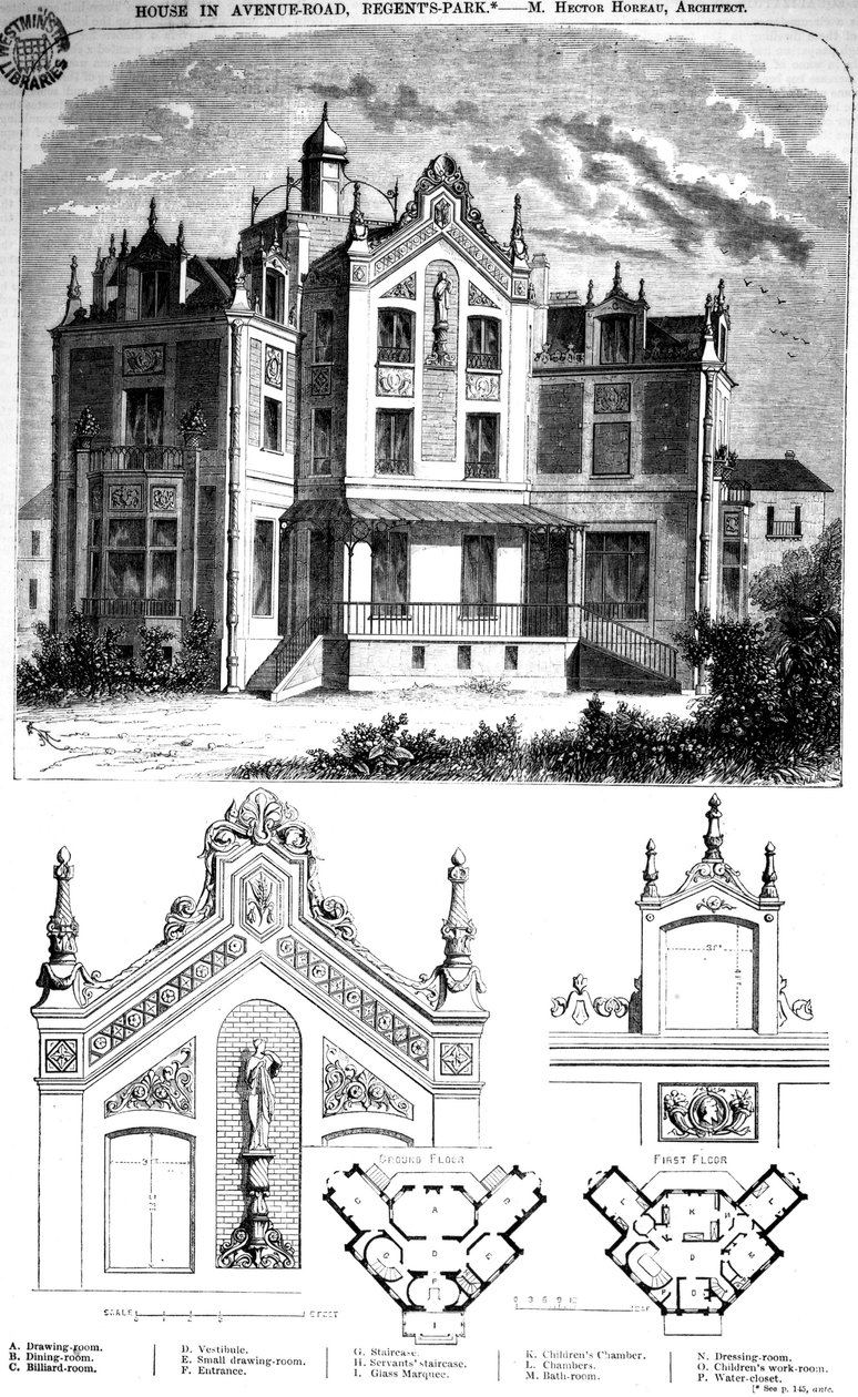 Dom przy Avenue Road, Regents Park, projekt Hector Horeau, 1859 autorstwa English School