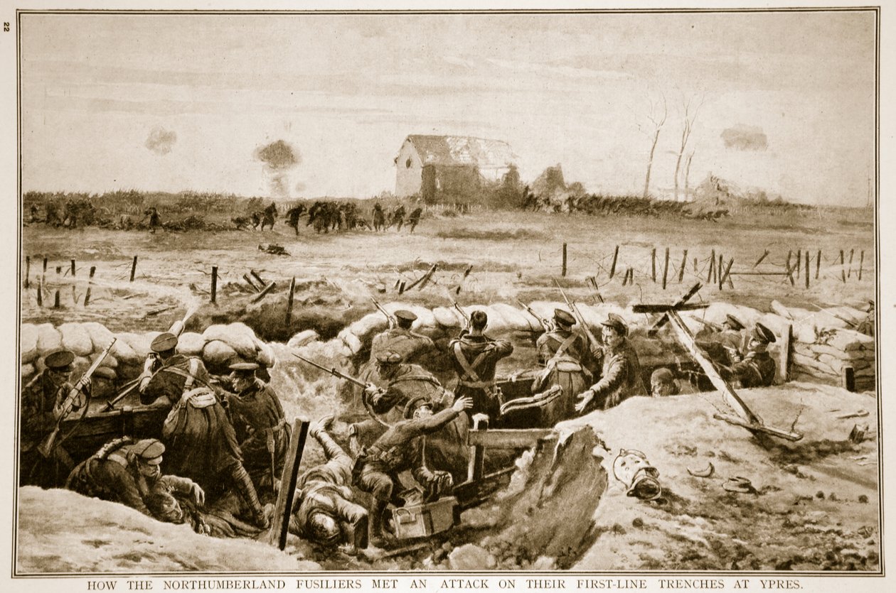 Jak fizylierzy z Northumberland spotkali się z atakiem na okopy pierwszej linii w Ypres, 1914-19 autorstwa English School