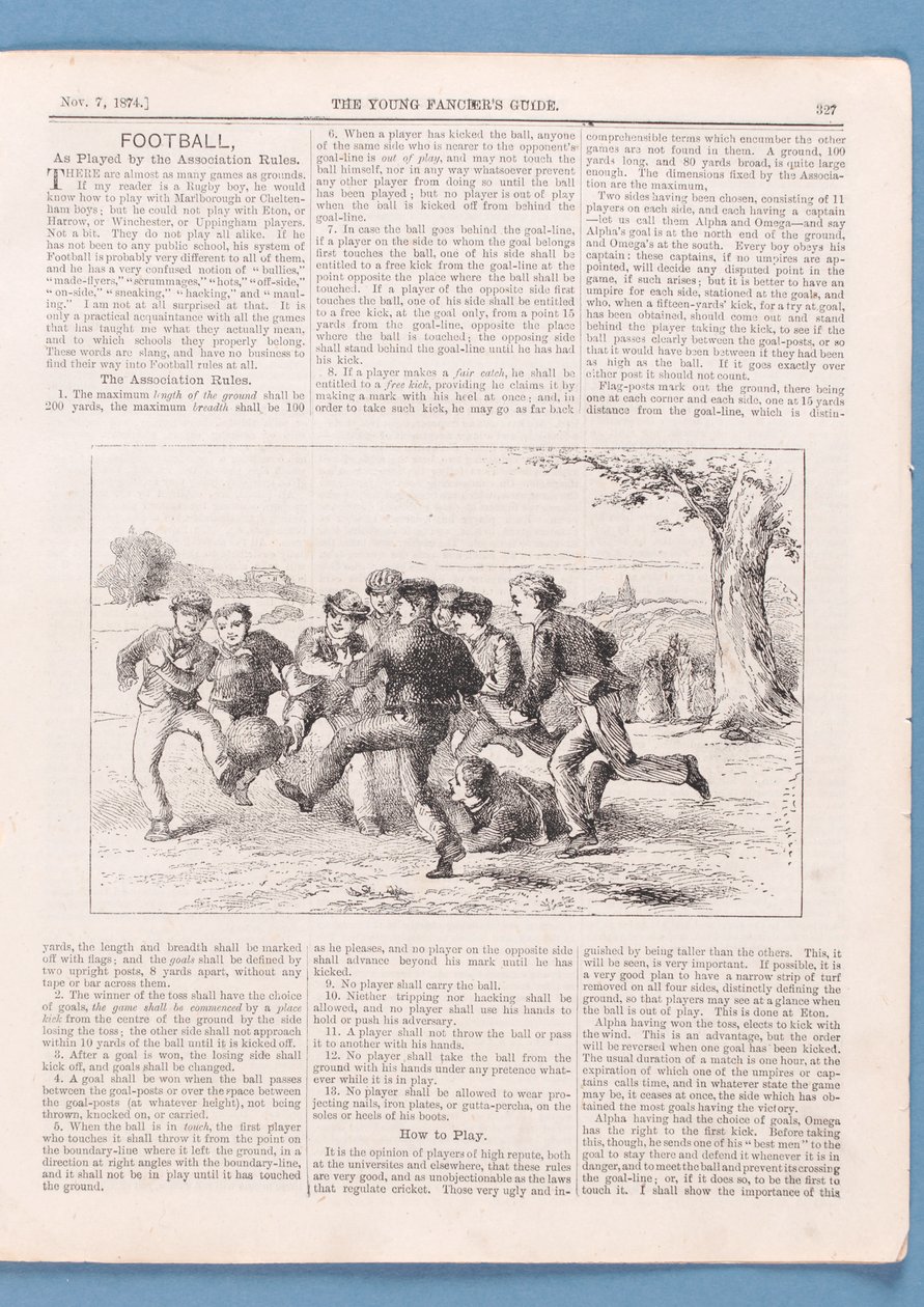 How to Play Football by the Association Rules, artykuł z The Young Fanciers Guide, 1874 (zobacz także 315146) autorstwa English School