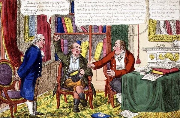 „Humbug lub heraldyczne wyróżnienia”, ok. 1790 (kolorowa akwaforta) autorstwa English School