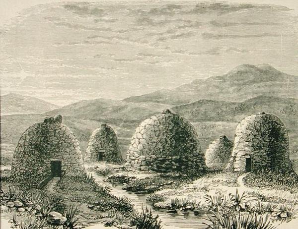 Chaty w Uig ok. 1880 r., ze „Obrazków szkockich” wydanych przez Towarzystwo Religijne Traktu autorstwa English School