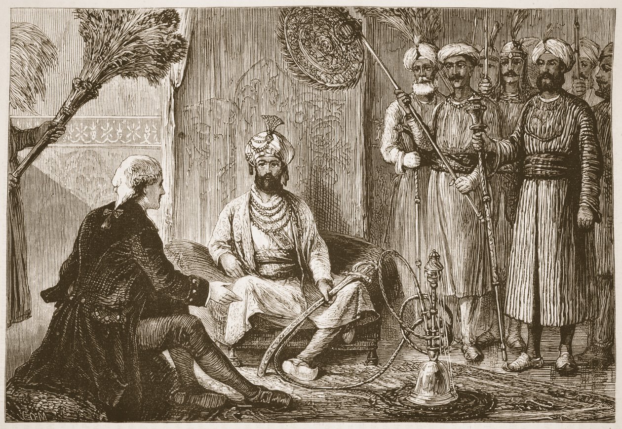 Hyder Ali i misjonarz, ilustracja z Cassells Illustrated History of India autorstwa Jamesa Granta, wyd. 1879 autorstwa English School