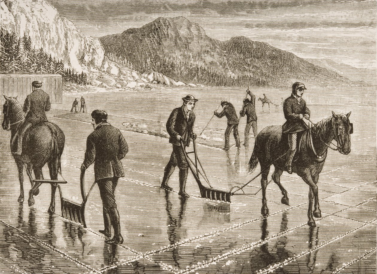 Ice-Harvest nad rzeką Hudson, stan Nowy Jork, ok. 1870, z „American Pictures”, opublikowanej przez The Religious Tract Society, 1876 autorstwa English School