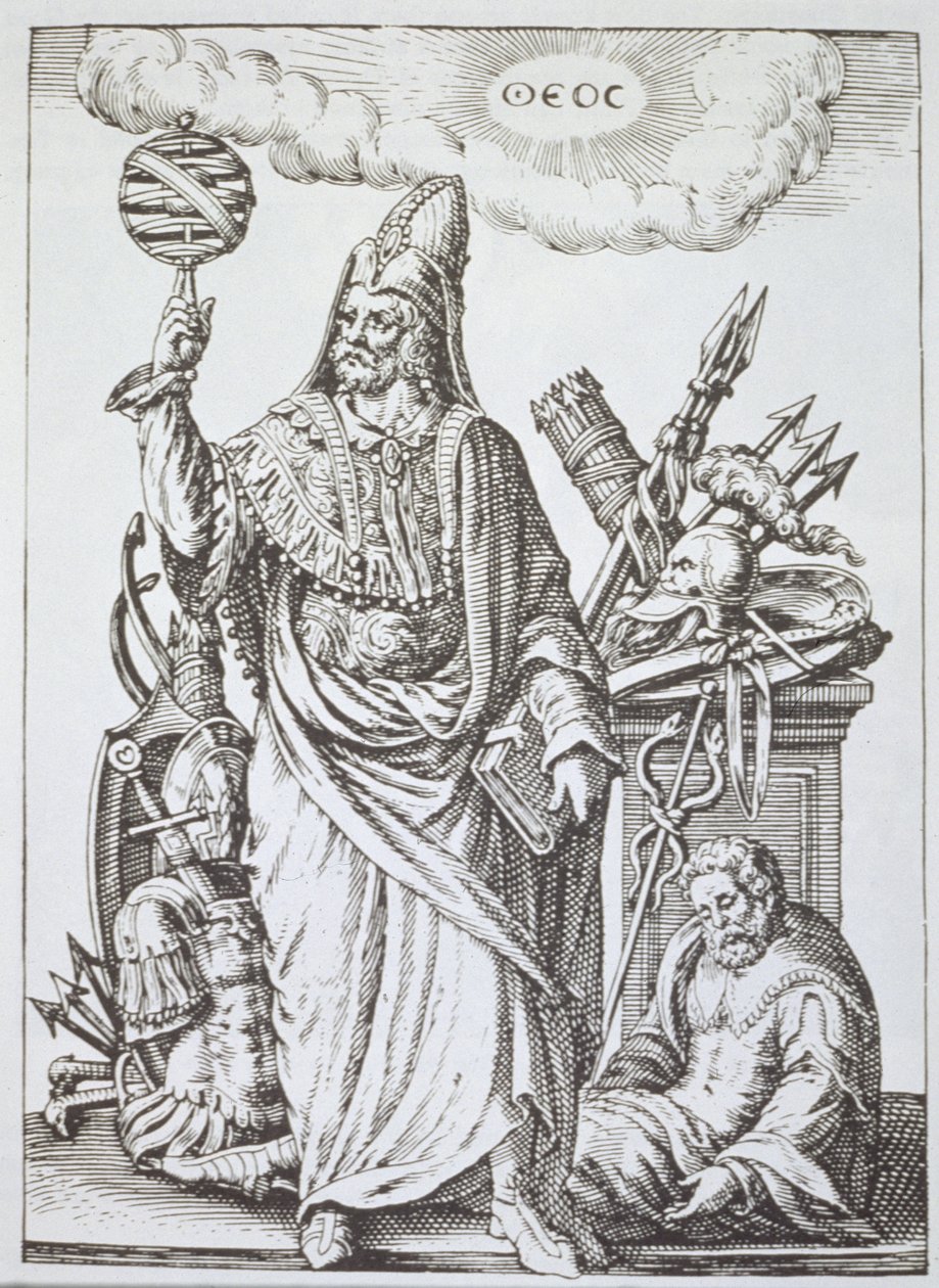 Idealna postać Hermesa Trismegistosa, kopia ilustracji z Wróżbiarstwa i zabytków magicznych Jean-Jacques Boissard, 1605, opublikowana pod koniec XIX wieku autorstwa English School