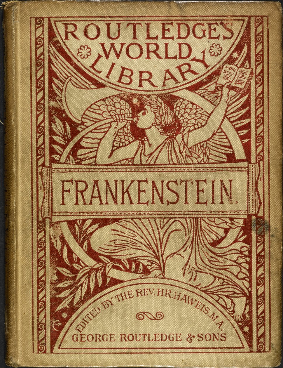 Ilustrowana przednia okładka „Frankensteina”, autorstwa Mary Shelley autorstwa English School