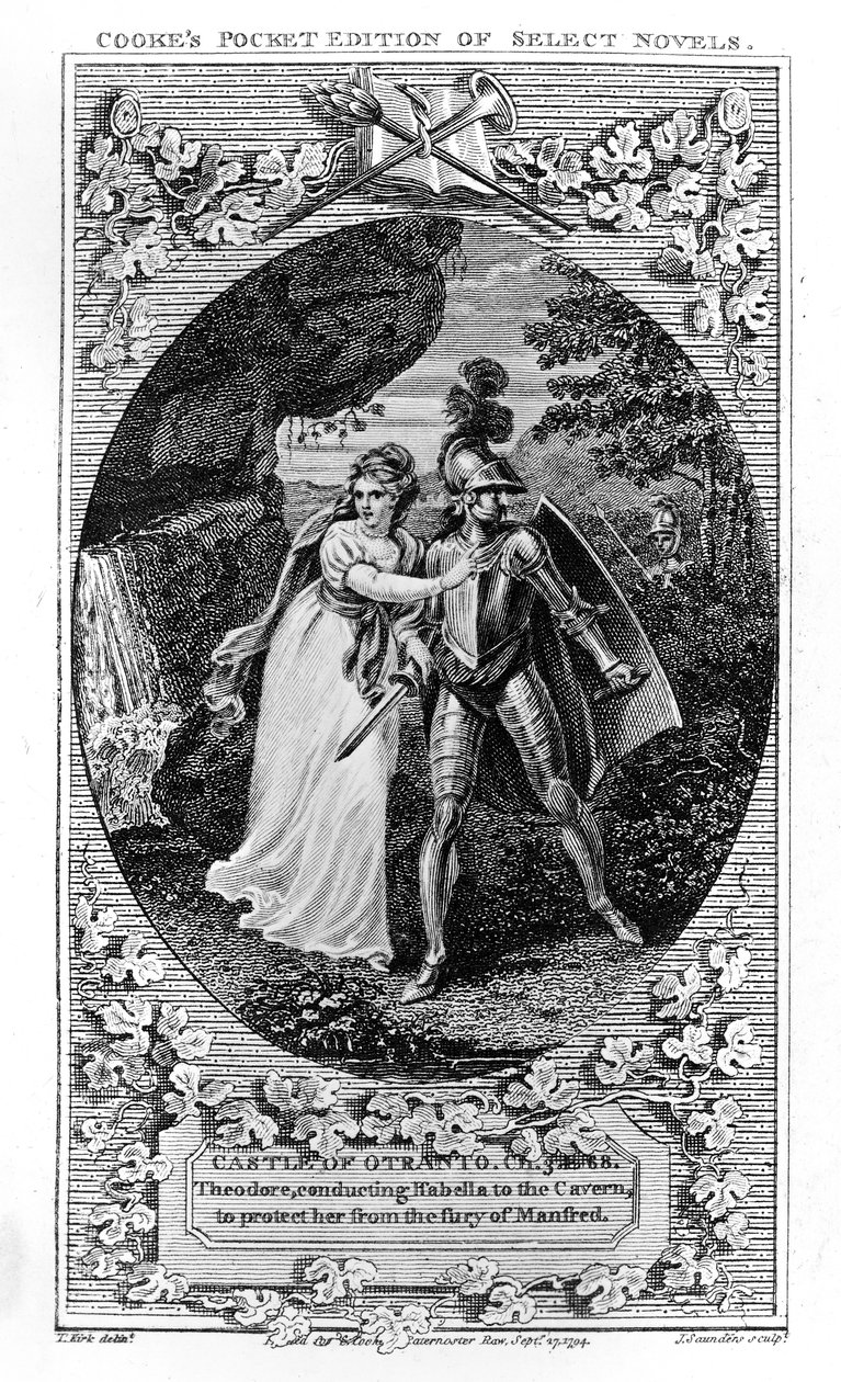 Ilustracja z „Zamku Otranto”, Horace Walpole, 1765 autorstwa English School
