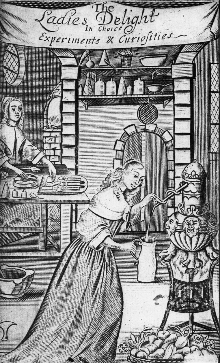 Ilustracja z „The Ladies Delight w wyborze eksperymentów i ciekawostek” Hannah Woolley, 1672 autorstwa English School