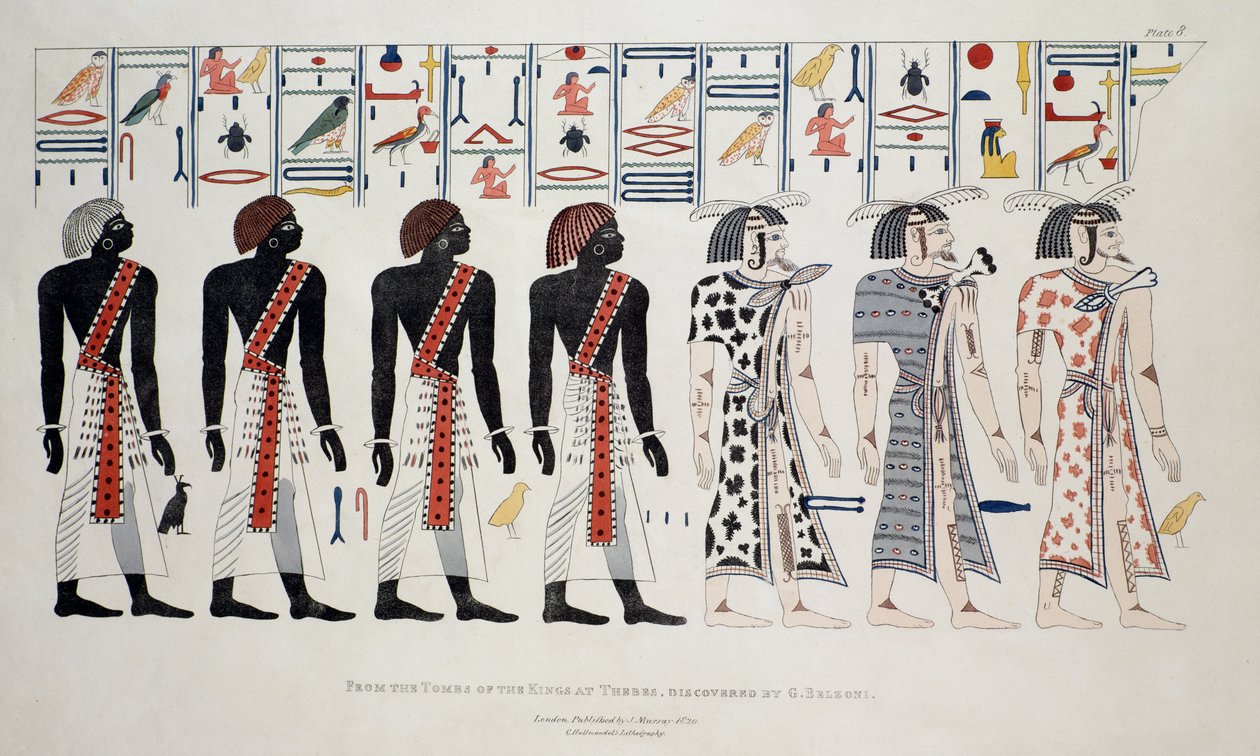 Ilustracja z Grobowców Królewskich w Tebach, odkryta przez G. Belzoniego, druk opublikowany 1820 autorstwa English School