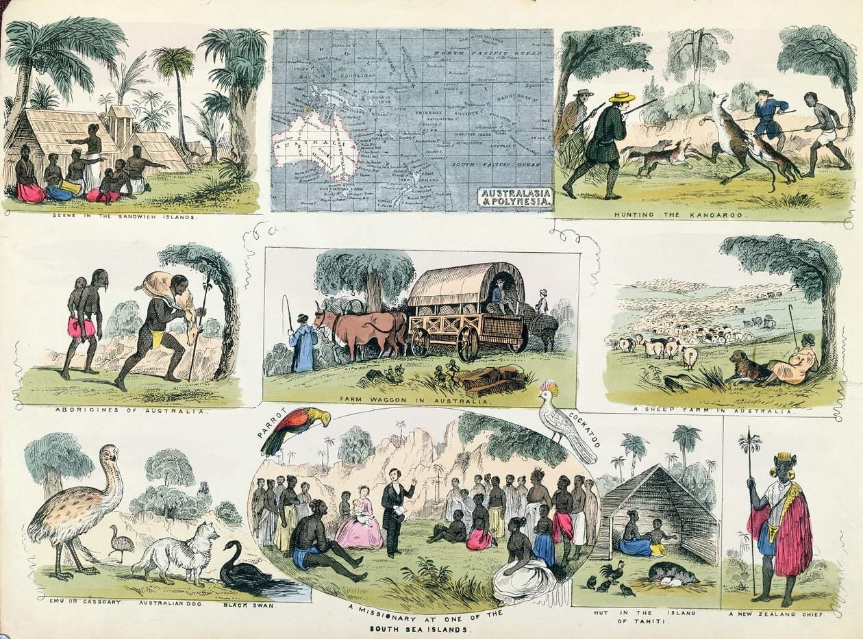 Ilustracje Australii i Polinezji z książki do geografii autorstwa English School