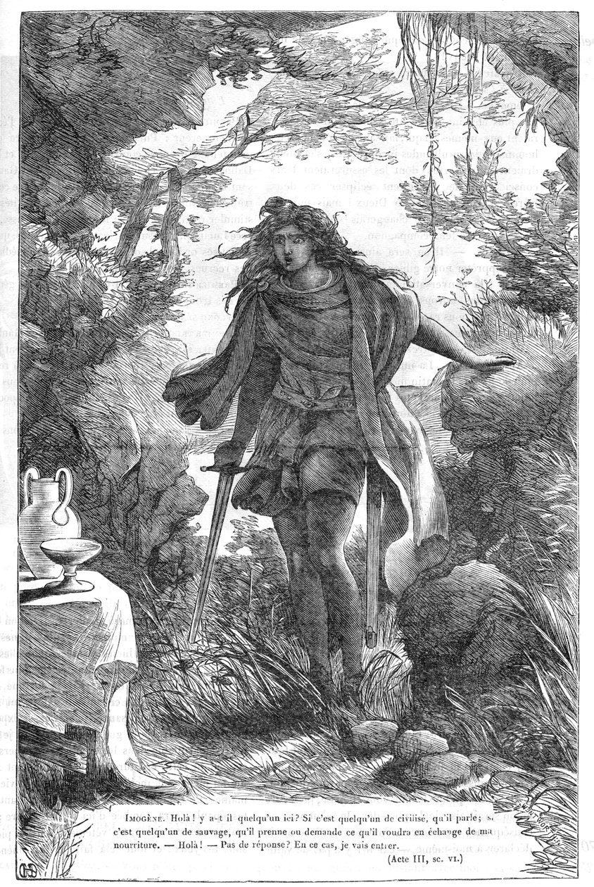 Imogen in Cymbeline - (The Tragedy of Cymbeline, King of Britain) - Ilustracja w „” Completes de William Shakespeare”” 1866 - Ilustracje i ogólna forma tego wydania zapożyczono z ilustrowanego Szekspira Cassella, opublikowanego w Londynie autorstwa English School