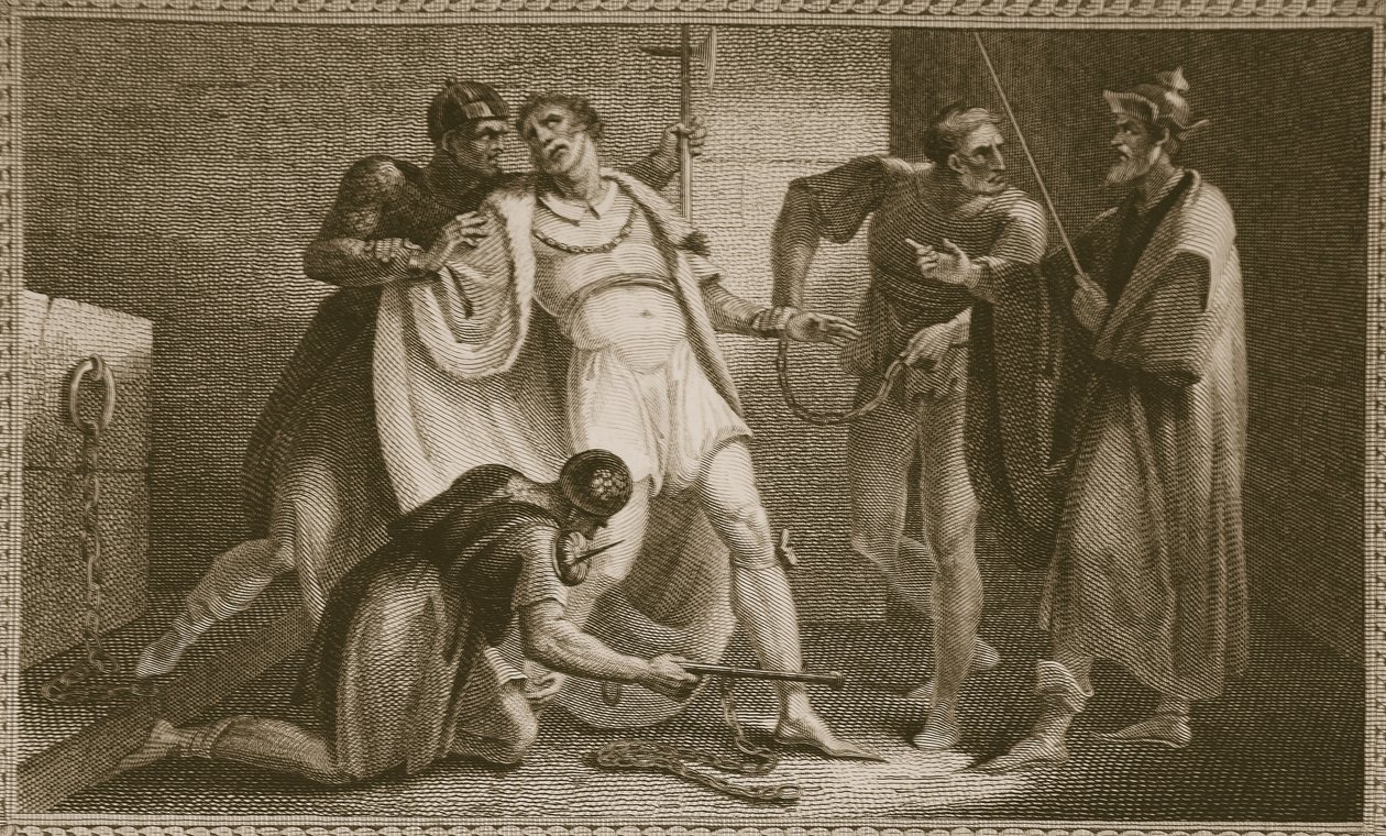 Uwięzienie Stephena, ilustracja z Davida Humesa The History of England, wyd. R. Bowyer, Londyn, 1812 r. autorstwa English School