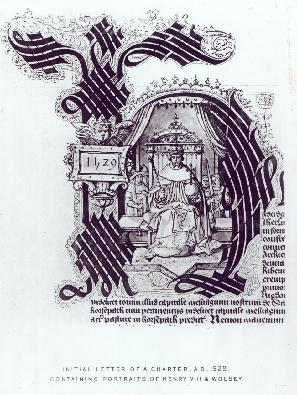 List inicjalny Karty zawierający portrety Henryka VIII i Wolseya, 1529 autorstwa English School