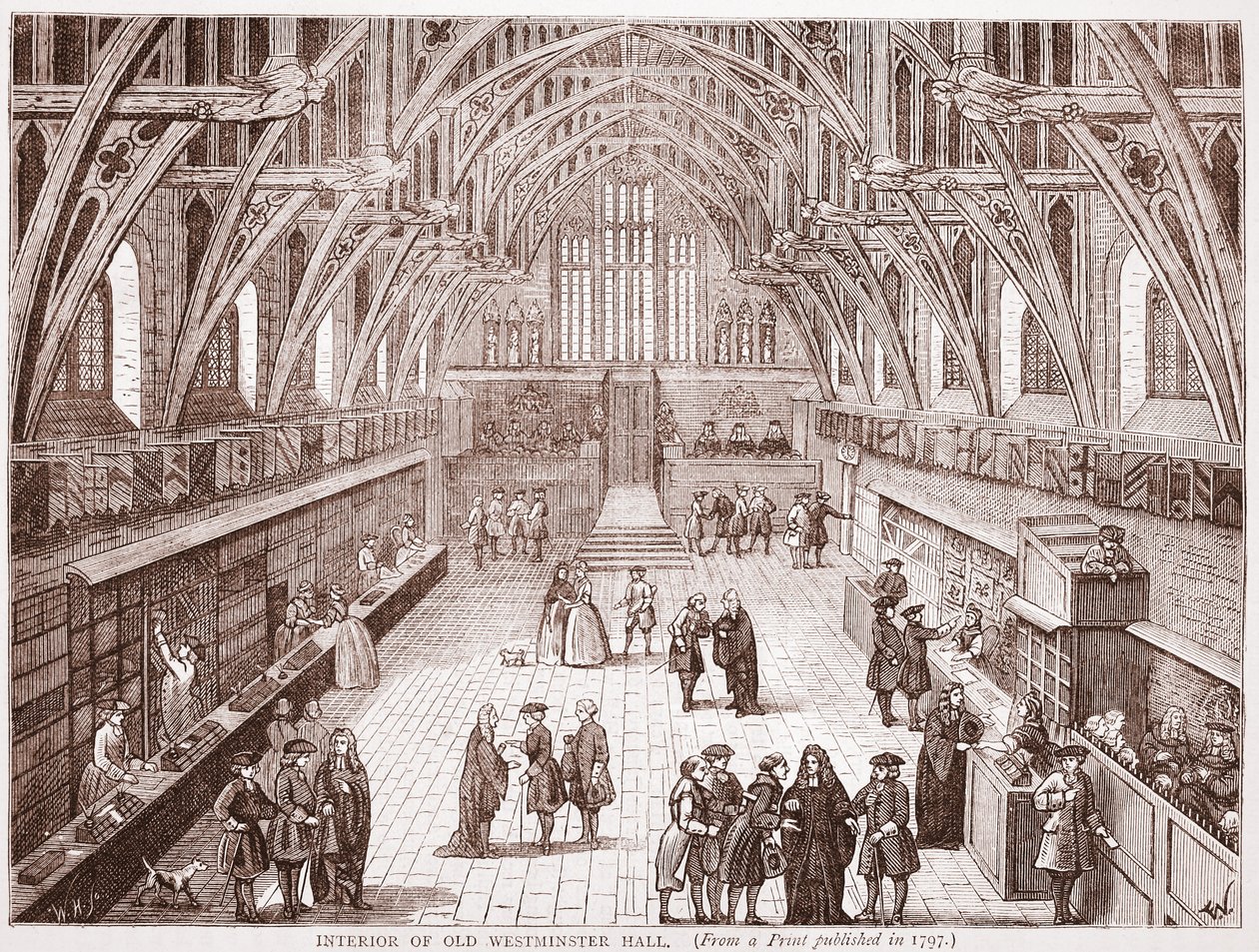 Wnętrze Old Westminster Hall, z ryciny wydanej w 1797 r. autorstwa English School