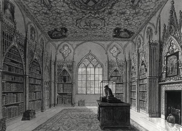 Wnętrze Strawberry Hill (lito) czarno-białe zdjęcie) autorstwa English School
