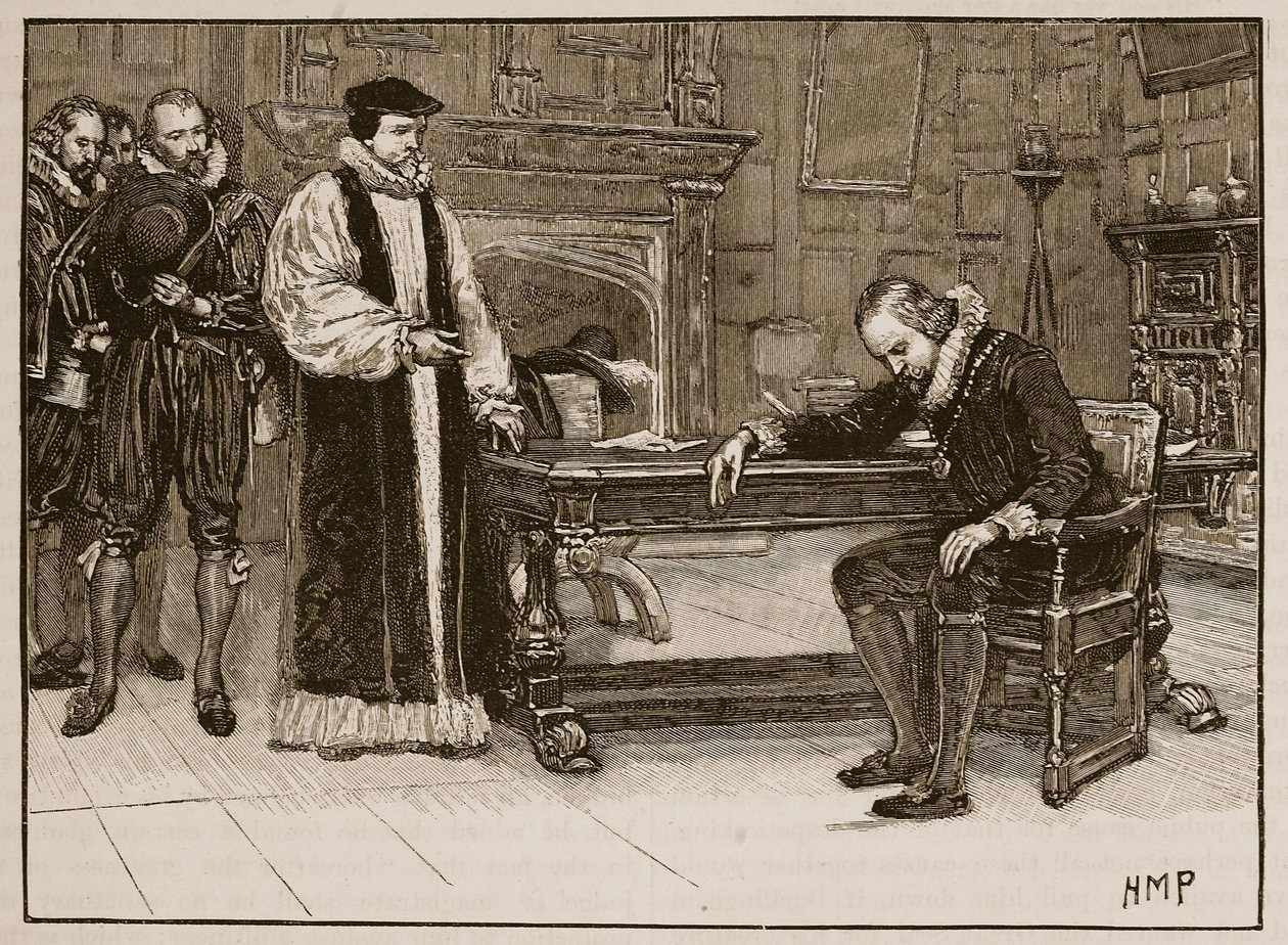 Wywiad między Baconem a delegacją Lordów, ilustracja z Cassells Illustrated History of England (zdjęcie w sepii) autorstwa English School