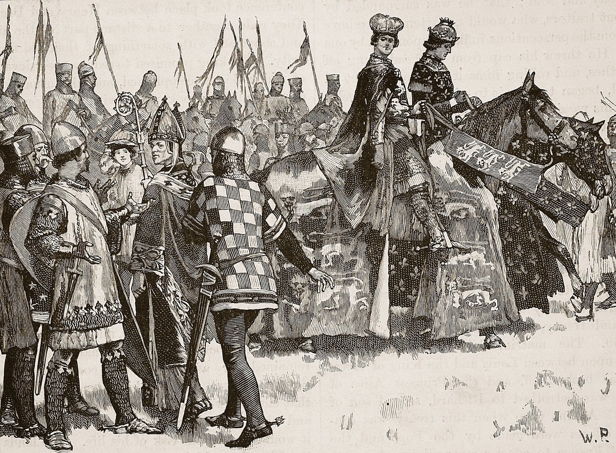 Wywiad Becketa i króla Henryka, ilustracja z Cassells Illustrated History of England (zdjęcie w sepii) autorstwa English School