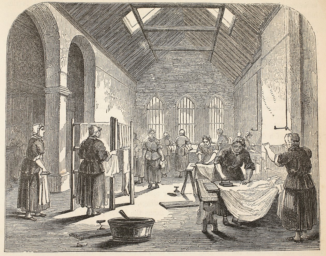 Prasownia w więzieniu w Brixton, ilustracja z The Criminal Prisons of London i Scenes from Prison Life autorstwa Henry