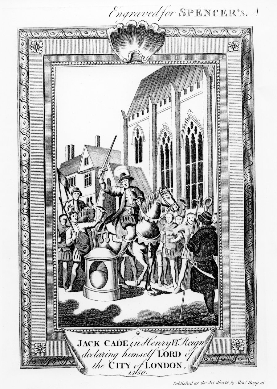 Jack Cade (zm. 1450) w panowaniu Henryka VI ogłaszającego się panem City of London, wygrawerowany dla Spencera autorstwa English School